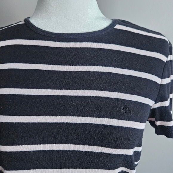 Ralph Lauren Crew Neck Black Striped‎ Top Classic Timeless Cotton T-Shirt Size M - Picture 3 of 14
